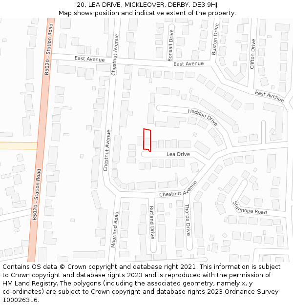 20, LEA DRIVE, MICKLEOVER, DERBY, DE3 9HJ: Location map and indicative extent of plot