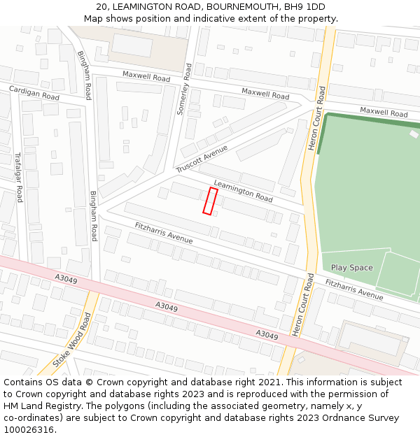 20, LEAMINGTON ROAD, BOURNEMOUTH, BH9 1DD: Location map and indicative extent of plot