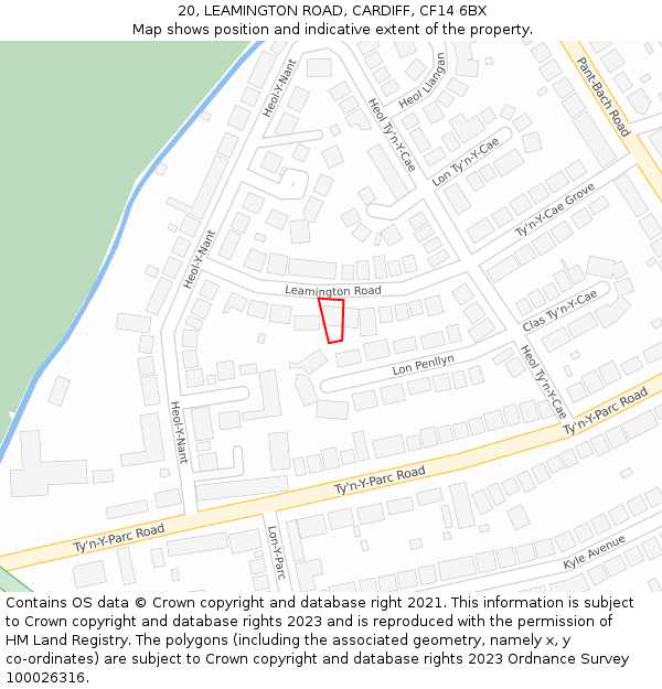 20, LEAMINGTON ROAD, CARDIFF, CF14 6BX: Location map and indicative extent of plot