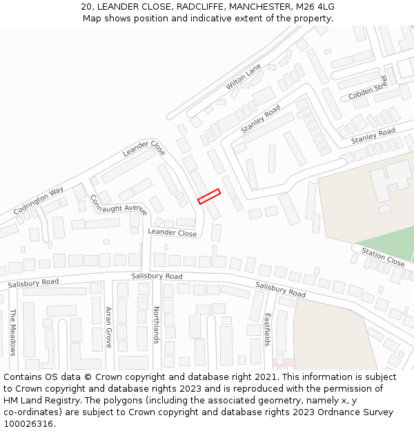 20, LEANDER CLOSE, RADCLIFFE, MANCHESTER, M26 4LG: Location map and indicative extent of plot