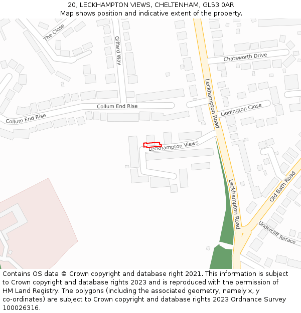 20, LECKHAMPTON VIEWS, CHELTENHAM, GL53 0AR: Location map and indicative extent of plot
