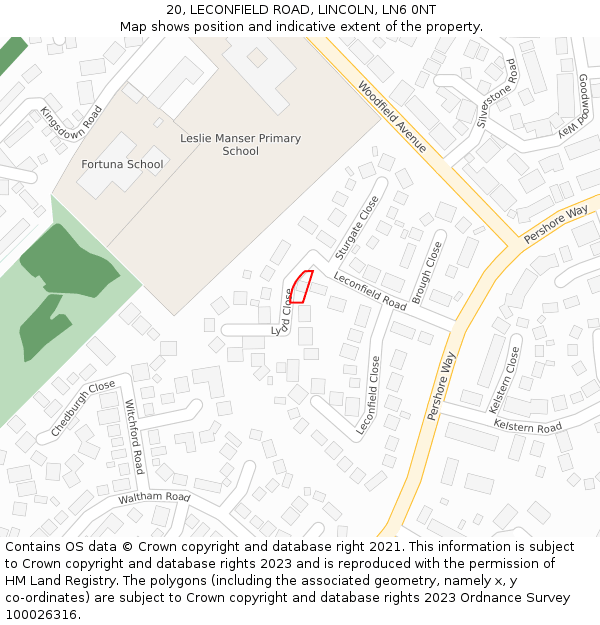 20, LECONFIELD ROAD, LINCOLN, LN6 0NT: Location map and indicative extent of plot