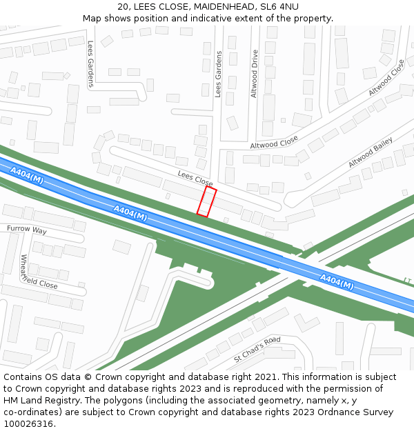 20, LEES CLOSE, MAIDENHEAD, SL6 4NU: Location map and indicative extent of plot