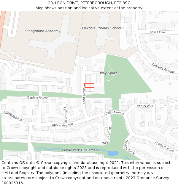 20, LEON DRIVE, PETERBOROUGH, PE2 8SG: Location map and indicative extent of plot