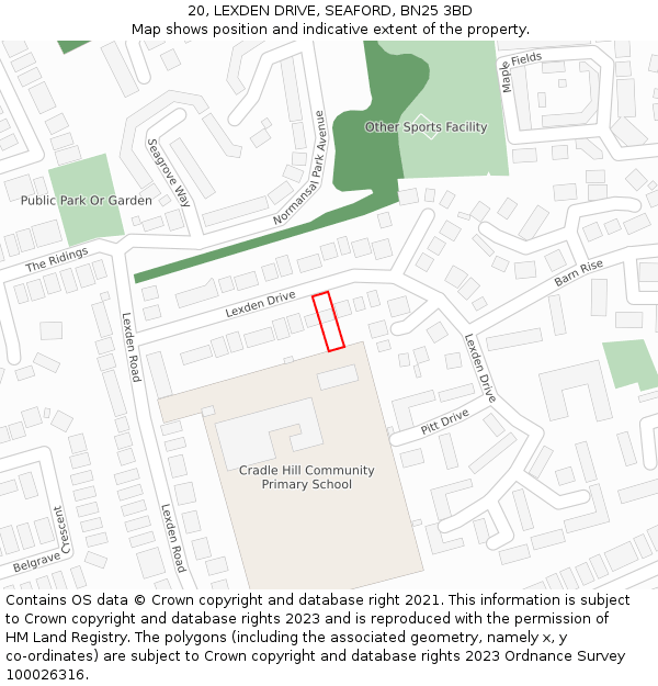 20, LEXDEN DRIVE, SEAFORD, BN25 3BD: Location map and indicative extent of plot