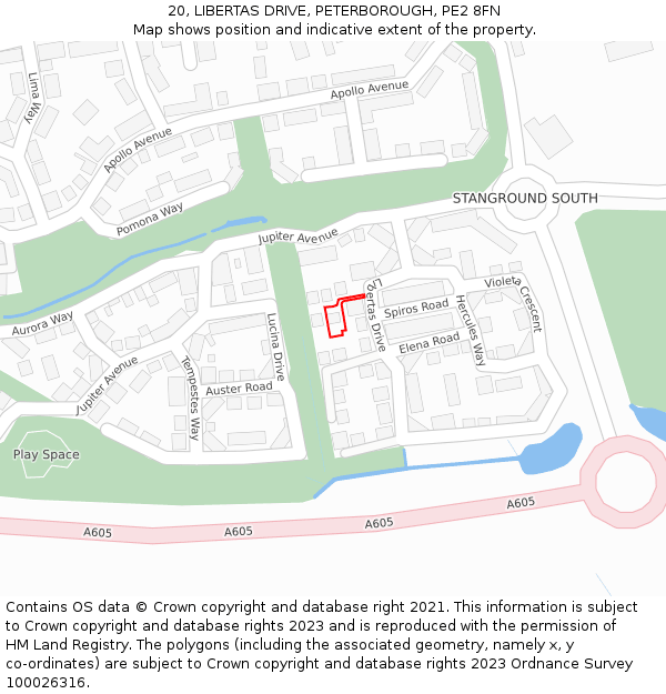 20, LIBERTAS DRIVE, PETERBOROUGH, PE2 8FN: Location map and indicative extent of plot