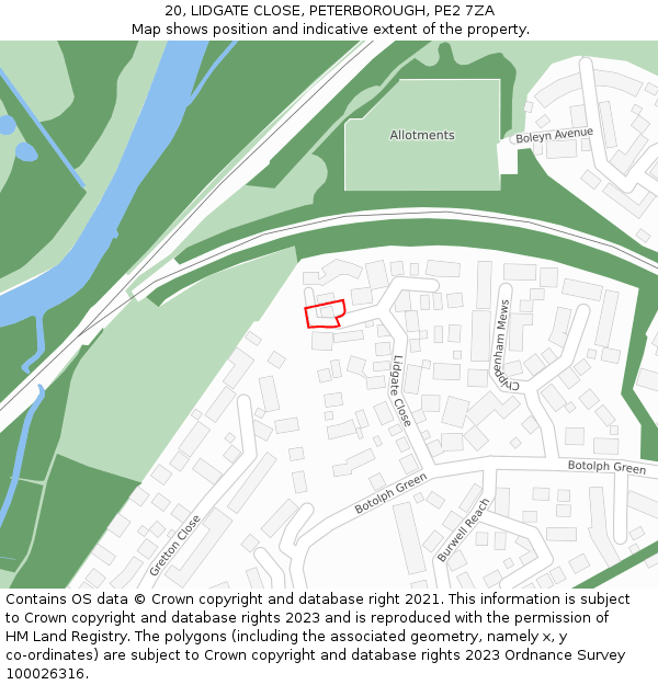 20, LIDGATE CLOSE, PETERBOROUGH, PE2 7ZA: Location map and indicative extent of plot