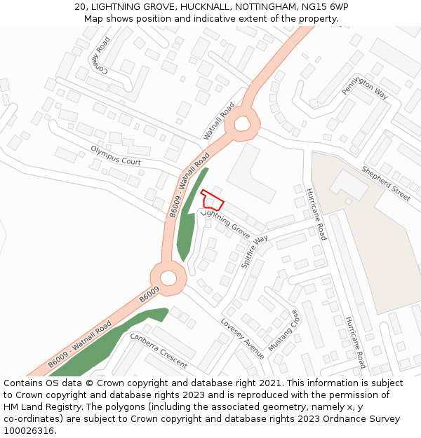 20, LIGHTNING GROVE, HUCKNALL, NOTTINGHAM, NG15 6WP: Location map and indicative extent of plot