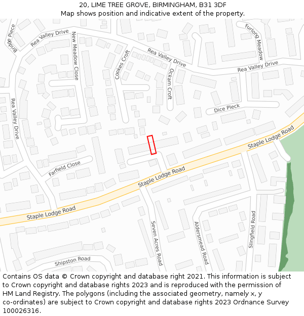 20, LIME TREE GROVE, BIRMINGHAM, B31 3DF: Location map and indicative extent of plot
