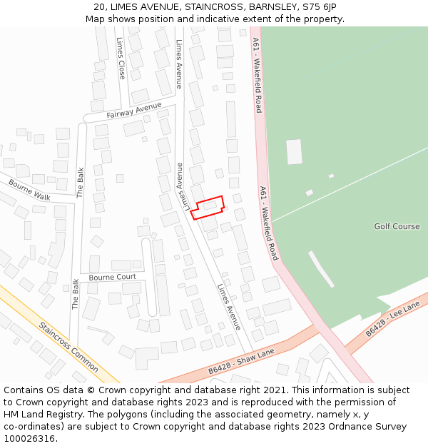 20, LIMES AVENUE, STAINCROSS, BARNSLEY, S75 6JP: Location map and indicative extent of plot