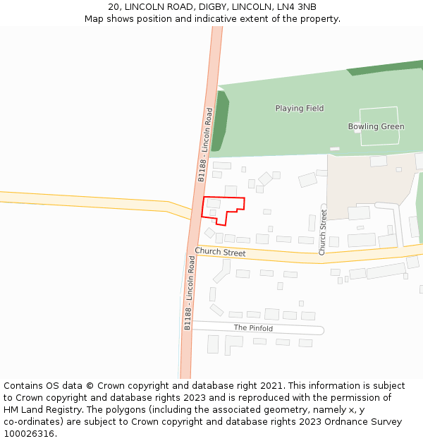 20, LINCOLN ROAD, DIGBY, LINCOLN, LN4 3NB: Location map and indicative extent of plot
