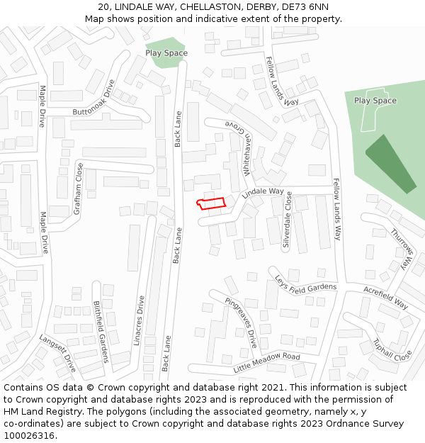 20, LINDALE WAY, CHELLASTON, DERBY, DE73 6NN: Location map and indicative extent of plot