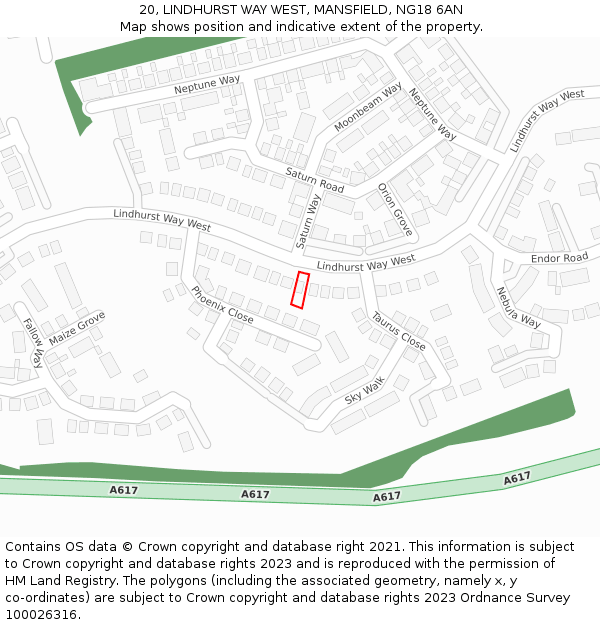 20, LINDHURST WAY WEST, MANSFIELD, NG18 6AN: Location map and indicative extent of plot
