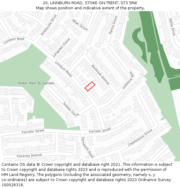 20, LINNBURN ROAD, STOKE-ON-TRENT, ST3 5RW: Location map and indicative extent of plot