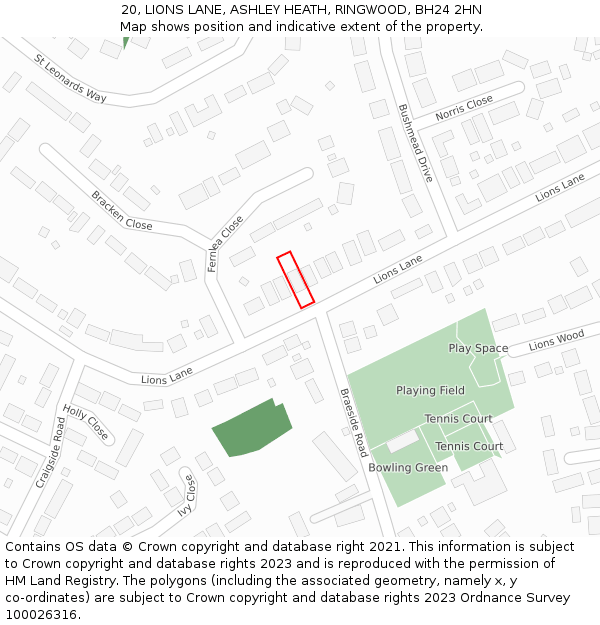 20, LIONS LANE, ASHLEY HEATH, RINGWOOD, BH24 2HN: Location map and indicative extent of plot