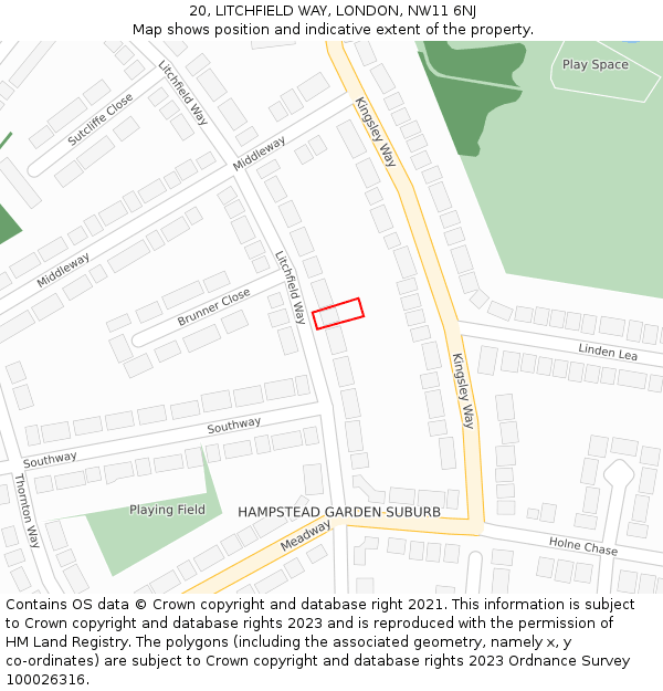 20, LITCHFIELD WAY, LONDON, NW11 6NJ: Location map and indicative extent of plot
