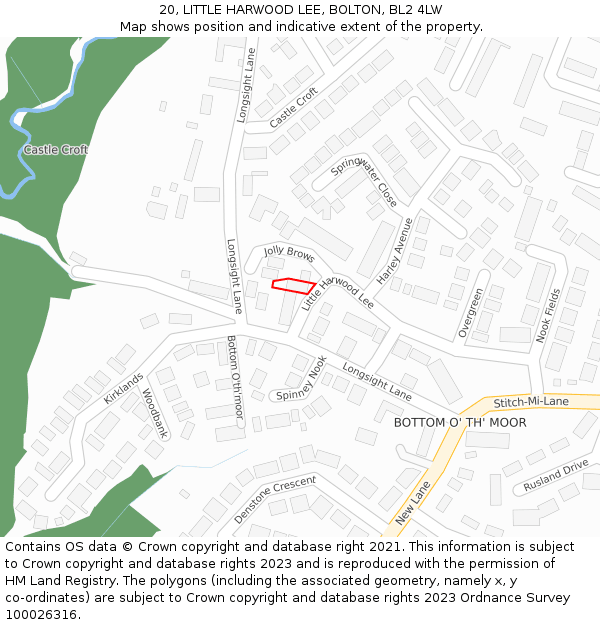 20, LITTLE HARWOOD LEE, BOLTON, BL2 4LW: Location map and indicative extent of plot