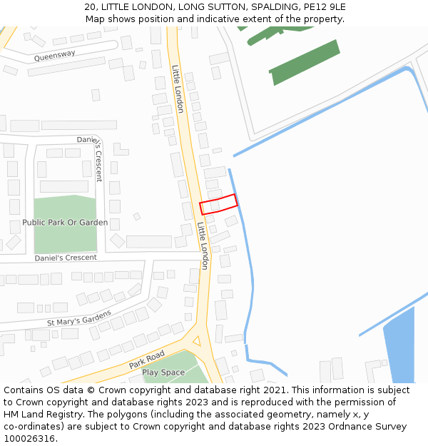 20, LITTLE LONDON, LONG SUTTON, SPALDING, PE12 9LE: Location map and indicative extent of plot