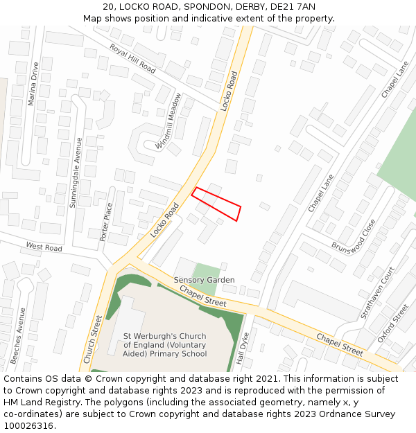 20, LOCKO ROAD, SPONDON, DERBY, DE21 7AN: Location map and indicative extent of plot