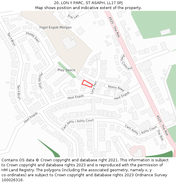 20, LON Y PARC, ST ASAPH, LL17 0PJ: Location map and indicative extent of plot