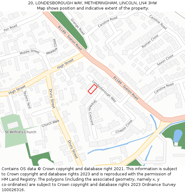 20, LONDESBOROUGH WAY, METHERINGHAM, LINCOLN, LN4 3HW: Location map and indicative extent of plot