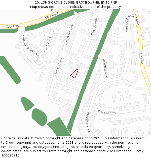 20, LONG GROVE CLOSE, BROXBOURNE, EN10 7NP: Location map and indicative extent of plot