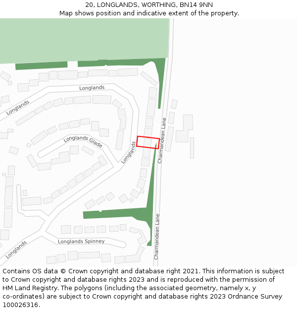 20, LONGLANDS, WORTHING, BN14 9NN: Location map and indicative extent of plot