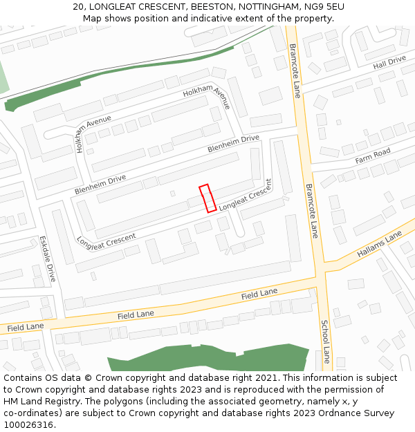 20, LONGLEAT CRESCENT, BEESTON, NOTTINGHAM, NG9 5EU: Location map and indicative extent of plot
