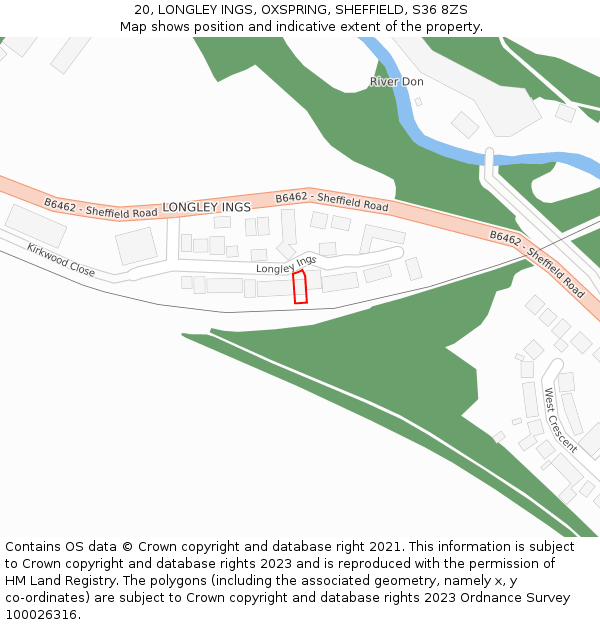 20, LONGLEY INGS, OXSPRING, SHEFFIELD, S36 8ZS: Location map and indicative extent of plot