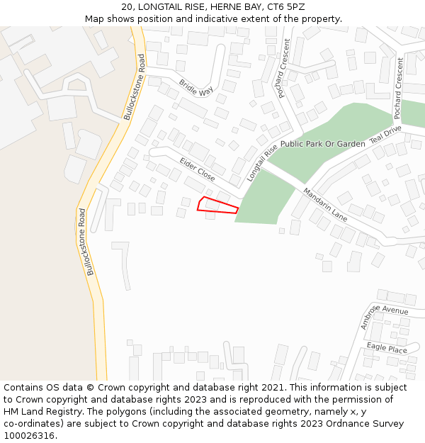 20, LONGTAIL RISE, HERNE BAY, CT6 5PZ: Location map and indicative extent of plot