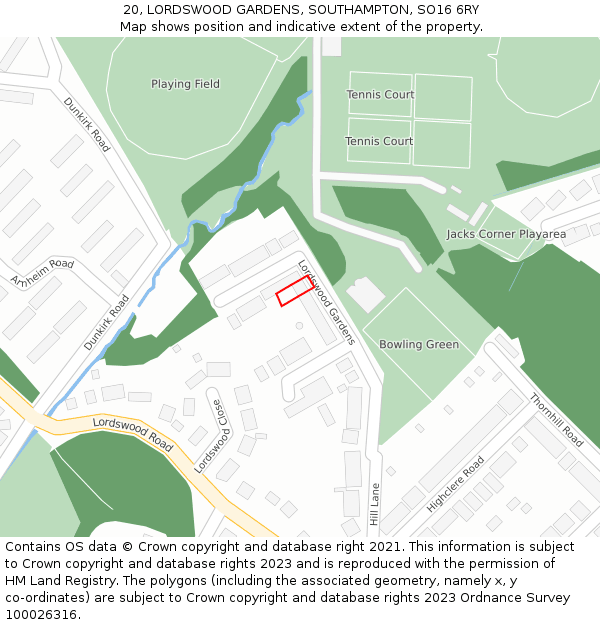 20, LORDSWOOD GARDENS, SOUTHAMPTON, SO16 6RY: Location map and indicative extent of plot