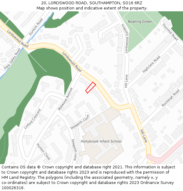 20, LORDSWOOD ROAD, SOUTHAMPTON, SO16 6RZ: Location map and indicative extent of plot