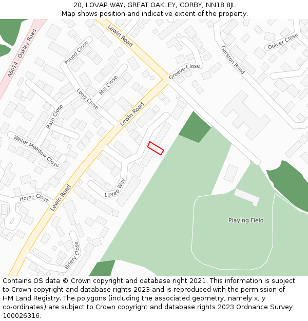20, LOVAP WAY, GREAT OAKLEY, CORBY, NN18 8JL: Location map and indicative extent of plot
