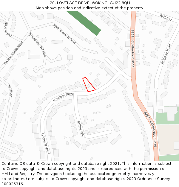 20, LOVELACE DRIVE, WOKING, GU22 8QU: Location map and indicative extent of plot