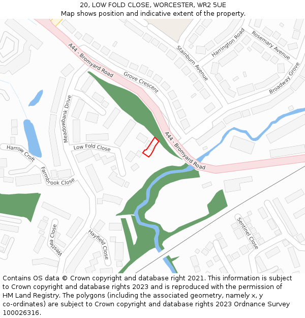 20, LOW FOLD CLOSE, WORCESTER, WR2 5UE: Location map and indicative extent of plot