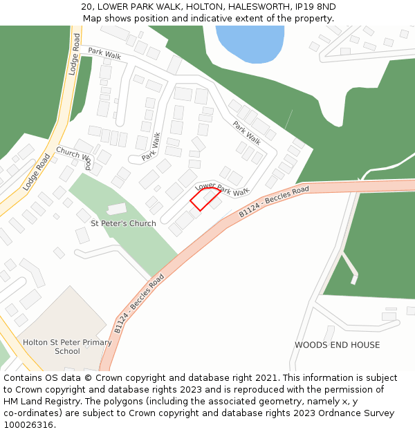 20, LOWER PARK WALK, HOLTON, HALESWORTH, IP19 8ND: Location map and indicative extent of plot