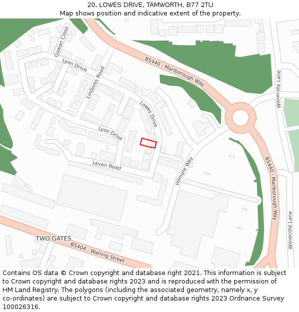 20, LOWES DRIVE, TAMWORTH, B77 2TU: Location map and indicative extent of plot