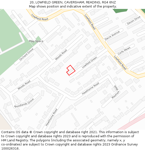 20, LOWFIELD GREEN, CAVERSHAM, READING, RG4 6NZ: Location map and indicative extent of plot