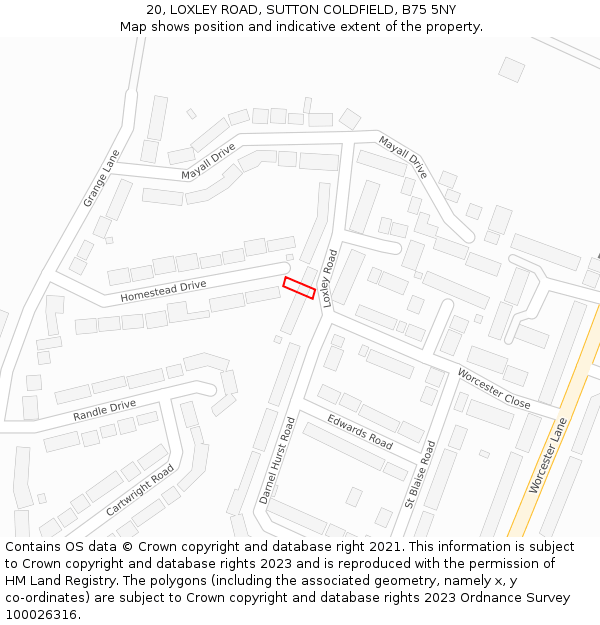 20, LOXLEY ROAD, SUTTON COLDFIELD, B75 5NY: Location map and indicative extent of plot