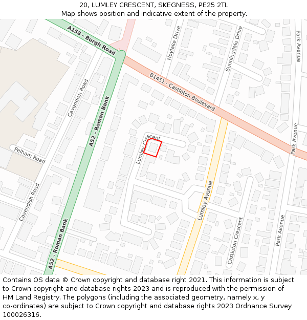 20, LUMLEY CRESCENT, SKEGNESS, PE25 2TL: Location map and indicative extent of plot