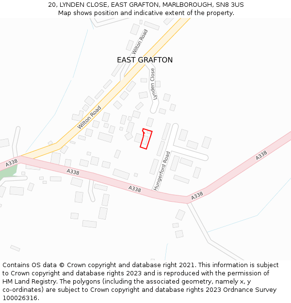 20, LYNDEN CLOSE, EAST GRAFTON, MARLBOROUGH, SN8 3US: Location map and indicative extent of plot