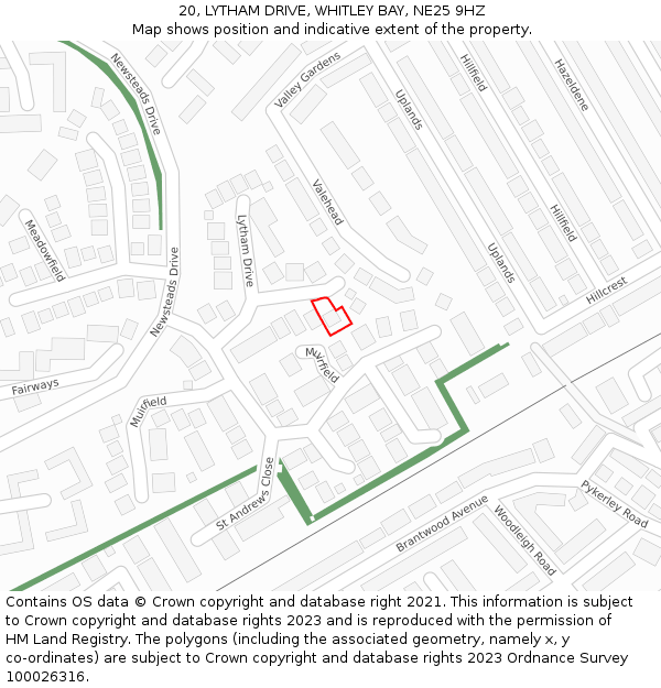 20, LYTHAM DRIVE, WHITLEY BAY, NE25 9HZ: Location map and indicative extent of plot