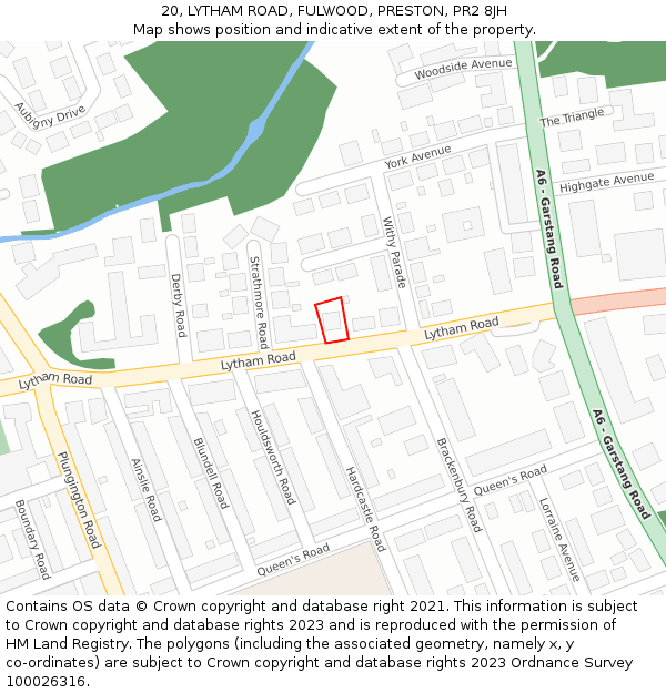 20, LYTHAM ROAD, FULWOOD, PRESTON, PR2 8JH: Location map and indicative extent of plot