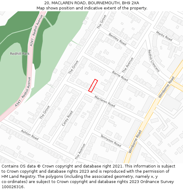 20, MACLAREN ROAD, BOURNEMOUTH, BH9 2XA: Location map and indicative extent of plot