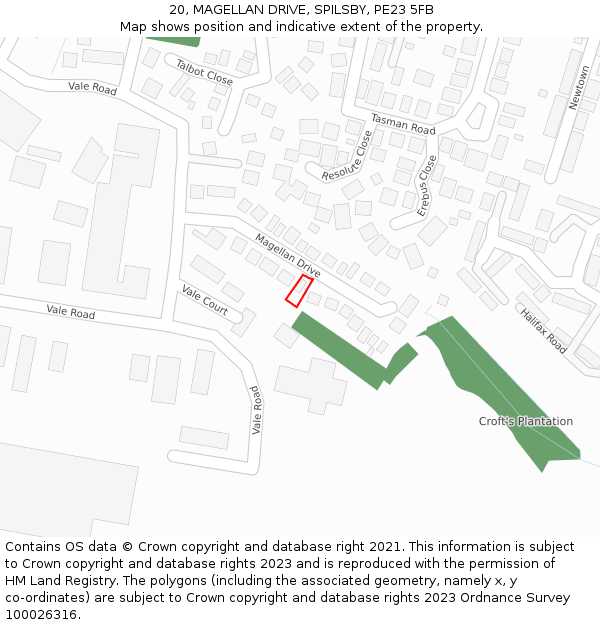 20, MAGELLAN DRIVE, SPILSBY, PE23 5FB: Location map and indicative extent of plot