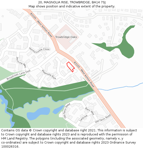 20, MAGNOLIA RISE, TROWBRIDGE, BA14 7SJ: Location map and indicative extent of plot
