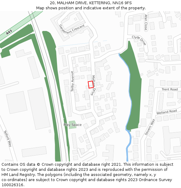 20, MALHAM DRIVE, KETTERING, NN16 9FS: Location map and indicative extent of plot