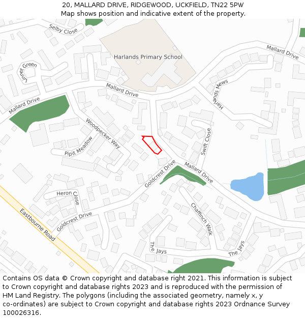 20, MALLARD DRIVE, RIDGEWOOD, UCKFIELD, TN22 5PW: Location map and indicative extent of plot