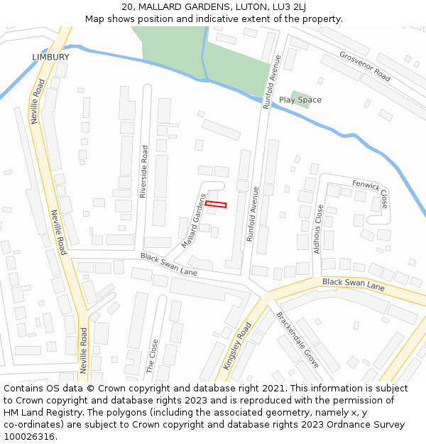 20, MALLARD GARDENS, LUTON, LU3 2LJ: Location map and indicative extent of plot