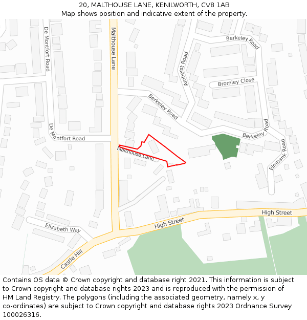 20, MALTHOUSE LANE, KENILWORTH, CV8 1AB: Location map and indicative extent of plot
